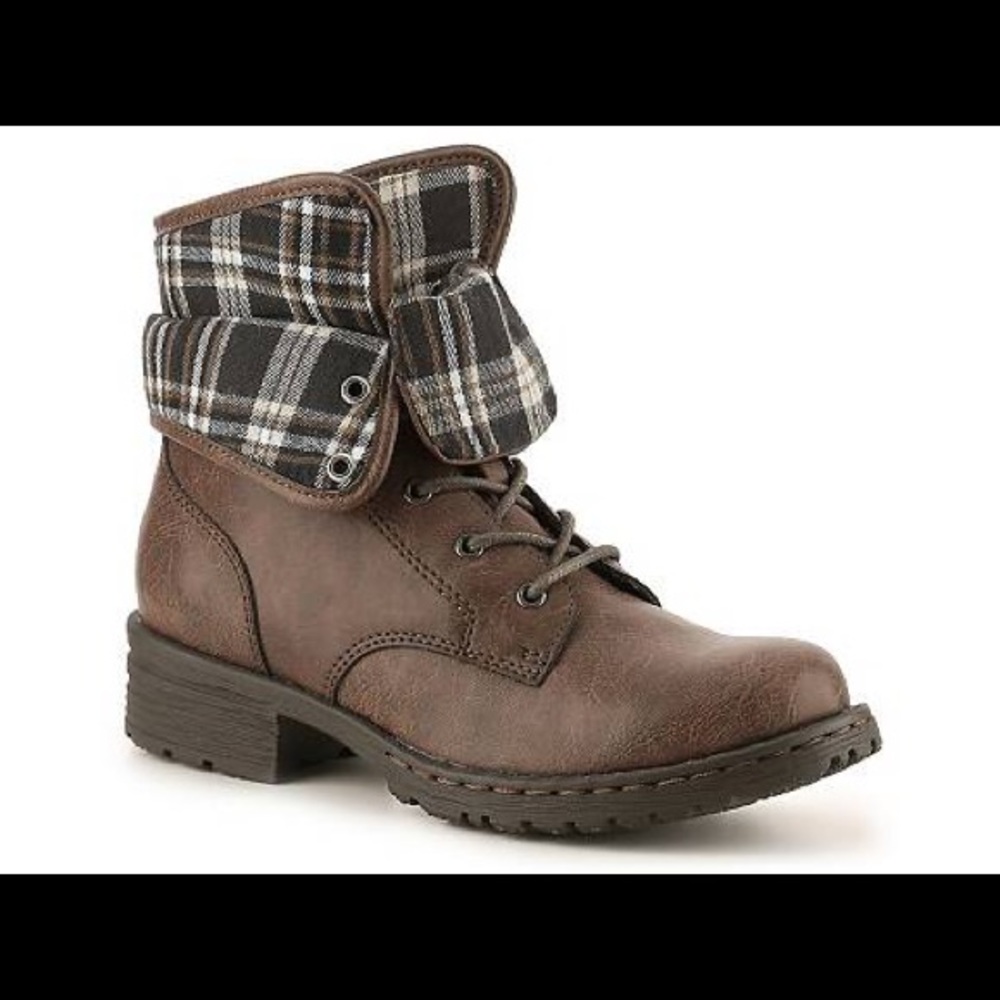 Brown Flannel Combat Boots